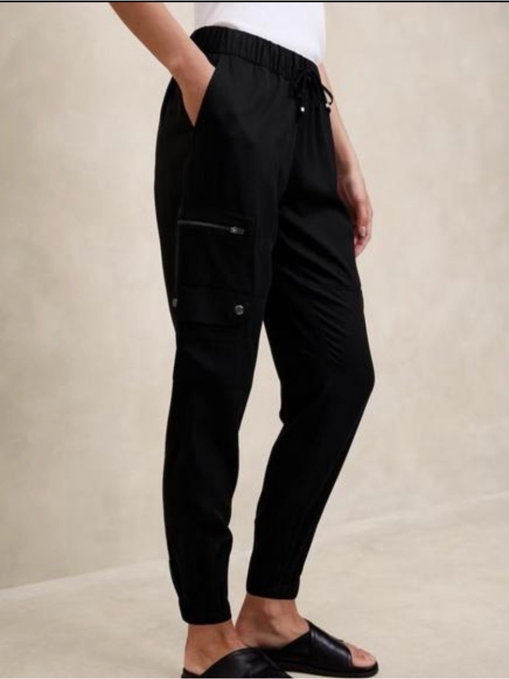 Banana Republic Black Cargo Joggers with Elastic Tie Waist